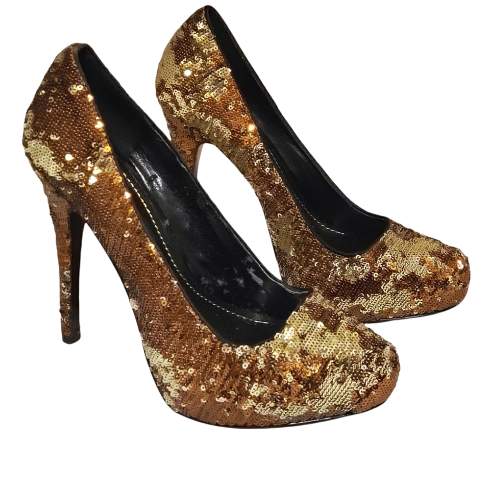 Report Signature Gold Sequins Pointed Toe Leather… - image 3